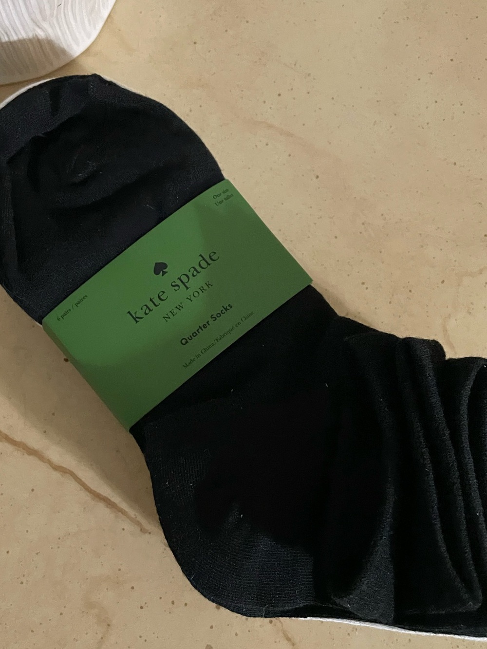 KATE SPADE 6 PACK QUARTER SOCKS BLACK, WHITE, GRAY NEW
